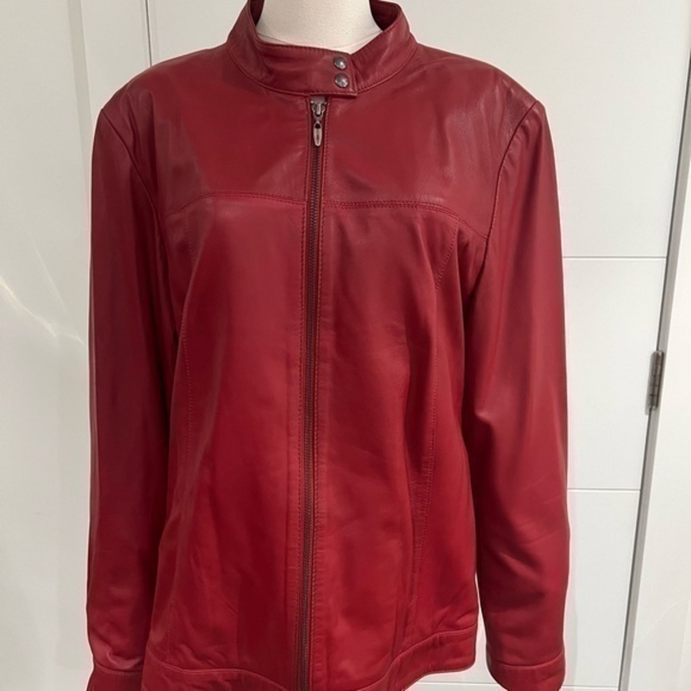 Olsen Europe genuine red leather bomber jacket Size 14 US